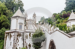 Zigzag shape stairs dedicated to five sences in Bom Jesus do Monte Good Jesus of the Mount sanctuary in Tenoes, outside city of