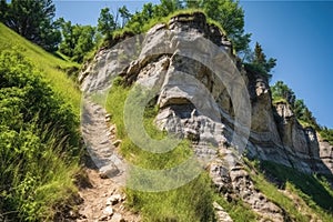 zigzag trail ascending a steep cliff face