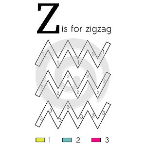 Zigzag. Vector alphabet letter Z, colouring page