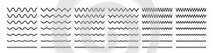 Zigzag wave line patterns, smooth end squiggly horizontal vector lines, curvy underlines