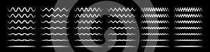 Zigzag wave line patterns, smooth end squiggly horizontal white lines. Vector curvy underlines photo