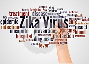 Zika Virus word cloud and hand with marker concept