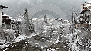 Ziller river in winter. Mayrhofen, Austria