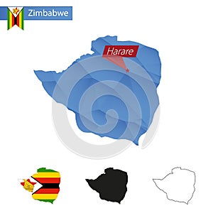 Zimbabwe blue Low Poly map with capital Harare