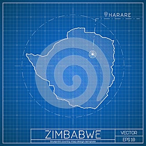 Zimbabwe blueprint map template with capital city.