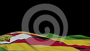 Zimbabwe fabric flag waving on the wind loop. Zimbabwe embroidery stiched cloth banner swaying on the breeze. Half-filled black