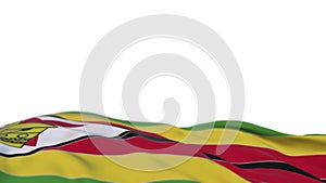 Zimbabwe fabric flag waving on the wind loop. Zimbabwe embroidery stiched cloth banner swaying on the breeze. Half-filled white