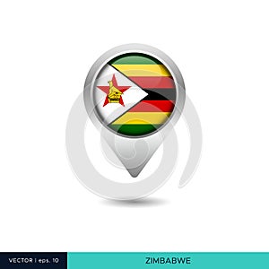 Zimbabwe flag map pin vector design template.