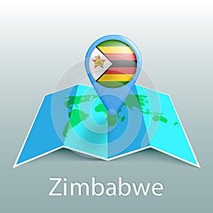 Zimbabwe flag world map in pin with name of country