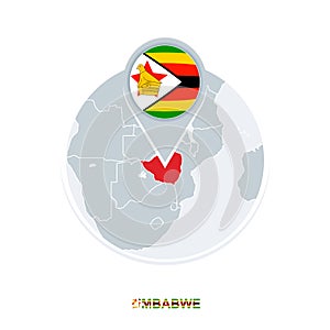 Zimbabwe map and flag, vector map icon with highlighted Zimbabwe