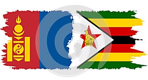 Zimbabwe and Mongolia grunge flags connection vector