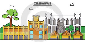 Zimbabwe outline city skyline, linear illustration