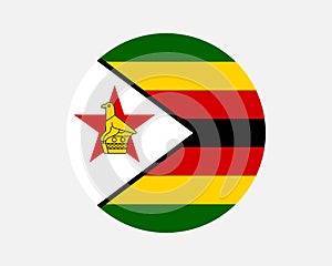 Zimbabwe Round Country Flag. Zimbabwean / Zimbo Circle National Flag