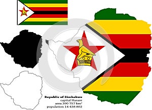 Zimbabwe vector map, flag, borders, mask , capital, area and population infographic