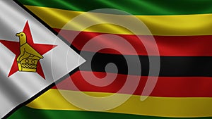 Zimbabwean flag fluttering in the wind closeup, the national flag of Zimbabwe is fluttering in 3d, in 4k resolution