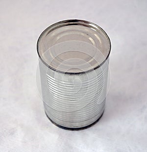 Zinc can isolate on white background. Tin can for food, milk fruit and much more.