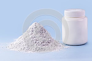 Zinc oxide, white powder used as a fungus growth inhibitor in paints and as an antiseptic ointment in medicine