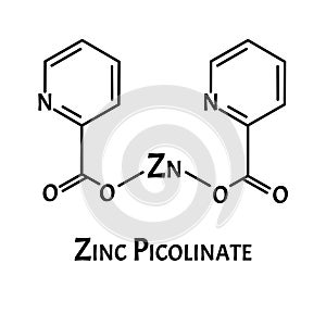 Zinc picolinate molecular chemical formula. Zinc infographics. Vector illustration on isolated background.