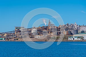 Zinc smelter on shore of Derwent river in Hobart, Australia