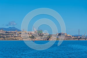 Zinc smelter on shore of Derwent river in Hobart, Australia