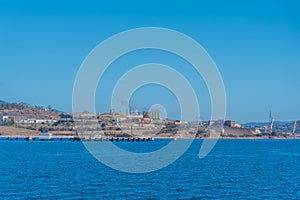 Zinc smelter on shore of Derwent river in Hobart, Australia