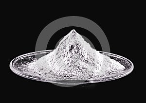 Zinc sulfate, colorless crystalline chemical compound, mineral, food supplement, isolated black background