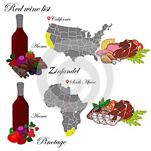 Zinfandel and Pinotage. The wine list. An illustration of a red wine. photo