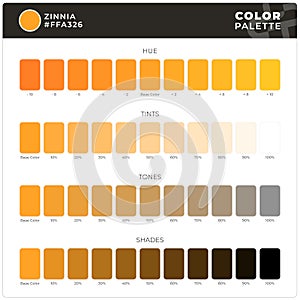 Zinnia / Color Palette Ready for Textile. Hue, Tints, Tones and Shades Guide.