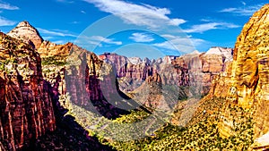 Zion Canyon, with the hairpin curves of the Zion-Mount Carmel Highway in Zion National Park, Utah