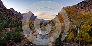 Zion National Park in Autumn sunrise hikie , USA