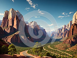 Zion National Park Incorporate a foreground element made with generative ai