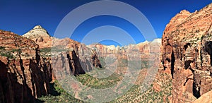 Zion National Park Landscape Panorama with Carmel Highway and Canyon in Morning Light, Utah, USA