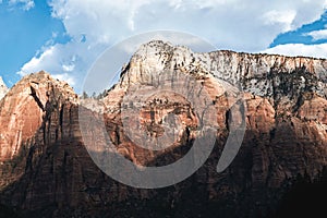 Zion National Park. Mountains landscape views during hike in daylight. Beautiful scenery. USA