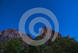 Zion national park at night with star,utah,usa.