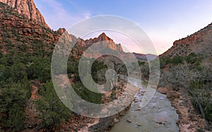 Zion National Park river flow in sunset