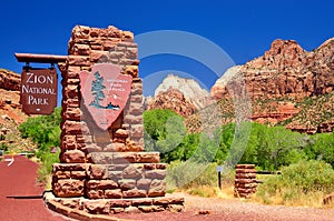 Zion National Park sign at the entrance