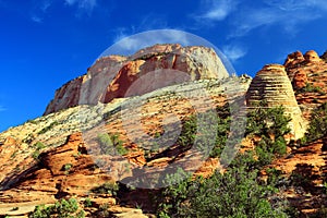 Zion National Park, Southwest Desert Landscape of East Temple from Canyon Overlook Trail, Utah, USA