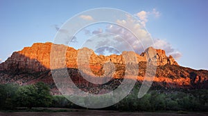 Zion National Park Sunrise Reflecting on Mountain Cliffs