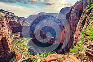 Zion National Park, Utah, USA. Beautiful landscapes, pristine nature, views of incredibly picturesque rocks and mountains. Angels