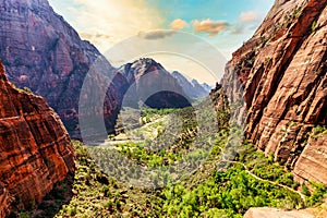 Zion National Park, Utah, USA. Beautiful landscapes, pristine nature, views of incredibly picturesque rocks and mountains. Angels