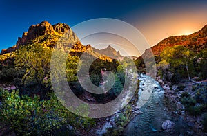 Zion National Park Virgin River and The Watchman at Sunset