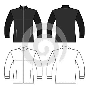 Zip fastener turleneck jacket man template front, back views