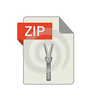 Zip file icon. Archive paper folder with zipper on isolated background. vector