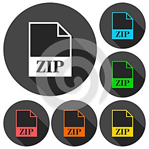 ZIP file icons set with long shadow