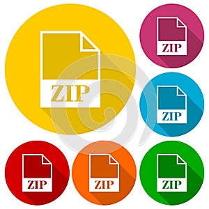 ZIP file icons set with long shadow