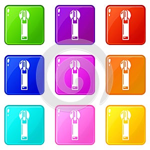 Zip with hole icons set 9 color collection