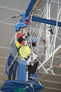 Zip line and climbing training indoors