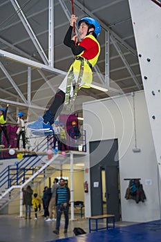 Zip line and climbing training indoors