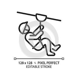 Zip line ride pixel perfect linear icon