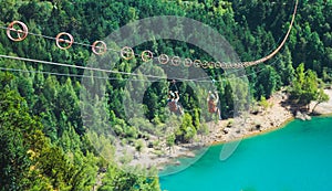 Zip line of Tena Valley in the aragonese Pyrenees